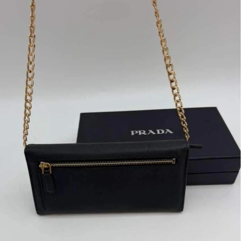 Authentic Prada Saffiano Black Continental Wallet Milano Gold Logo With Box - Picture 3 of 10